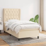 VidaXL Pat box spring cu saltea, crem, 80x200 cm, textil