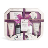 Set gel de dus, lotiune de corp, exfoliant, sapun si sare de baie Country Flowers, IDC Institute 990196, 760 ml