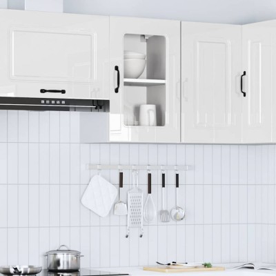 vidaXL Dulap bucătărie cu ușă sticlă Kalmar lemn prelucrat alb lucios 853529 foto