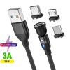 Cablu Date si Incarcare Rapida PRESTIGE CHARGE&reg;, 3 in 1, USB la Type C, Lightning, Micro-USB, Cap Magnetic, Rotire 180-360 grade, Compatibil SuperFast