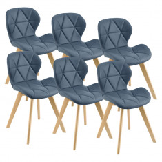 Set 6 scaune de bucatarie Almhult 81 x 57 x 49 cm imitatie piele lemn de fag albastru [en.casa] HausGarden Leisure