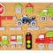 Set vehicule cu ciocan si cuie Lena, pentru copii, 48 piese din lemn, 16 forme imprimate si accesorii