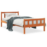 Cadru de pat cu tablie, maro ceruit, 75x190 cm, lemn masiv pin