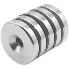 Set 5 magneti foarte puternic pentru surub, gri, disc, simplu, 15 mm X 4 mm