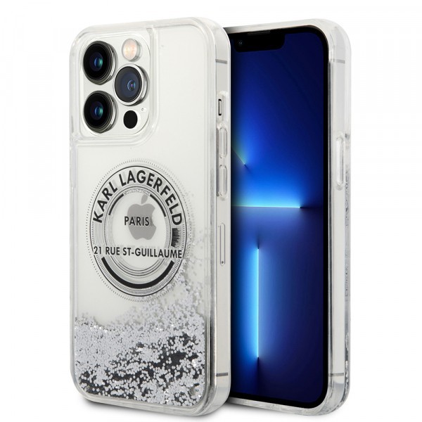 Husa pentru Apple iPhone 14 Pro Max, Karl Lagerfeld, Liquid Glitter RSG, Argintie