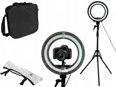 Set Foto Lampa Circulara 5600K + Trepied cu Inaltime Reglabila si sistem prindere pentru suport telefon sau camera video foto