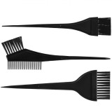 Set 3 Pieptene &amp; Pensule Vopsit Păr, Plastic Negru - Aplicator Vopsea Profesional