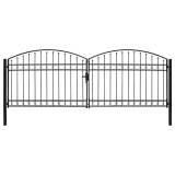 vidaXL Poartă de gard dublă cu arcadă, negru, 400 x 125 cm, oțel