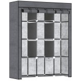 HOMCOM Dulap din Material Textil cu Bază &Icirc;nălțată, 8 Rafturi și 2 Bare, 125x43x162.5 cm, Gri &Icirc;nchis | Aosom Romania