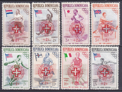 DB1 Rep. Dominica 1957 Medaliati Olimpiada supratipar Refugiati Ungaria 8 v. MNH foto