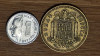 Spania -set de colectie- doua bijuterii de monede 1 peseta 1977 + 1990 f f mica!, Europa