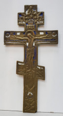 CRUCIFIX DIN BRONZ SI EMAIL POLICROM, RUSIA, SECOL 19 foto