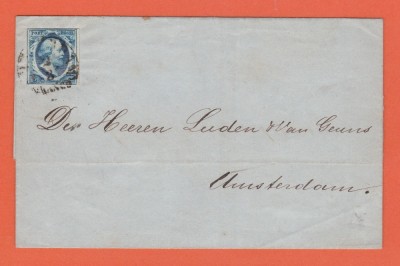 AMS - SCRISOARE, PRIMUL TIMBRU, 5 CENT, 1855, OLANDA, STAMPILAT foto