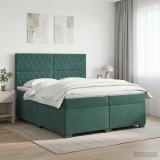 Cumpara ieftin Pat boxspring cu saltea Verde inchis 200 x 200 cm Catifea