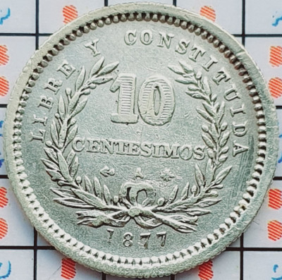 Uruguay 10 centesimos 1877 argint - km 14 - A029 foto