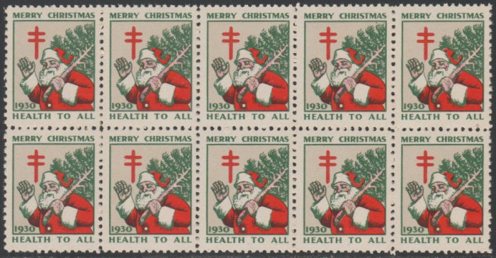1930 SUA - Bloc de10 vignete de Craciun + Campanie Anti Tuberculoza, TBC