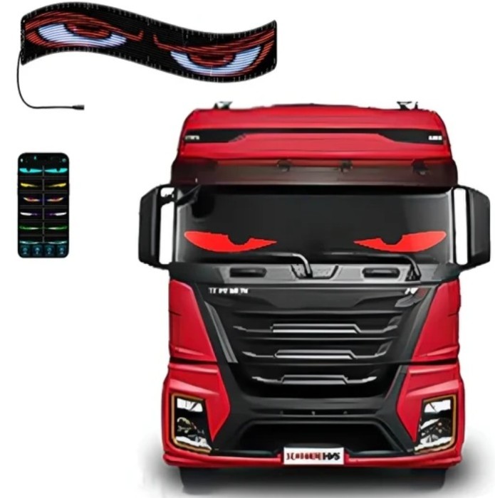 Panou afisaj Matrix LED BZRSH, flexibil, display RGB, 595x120 mm, devil eyes, ochi camion, ceas, mesaje personalizate, control aplicatie si telecomand