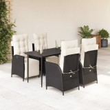 VidaXL Set mobilier de grădină cu perne, 5 piese, negru, poliratan
