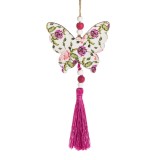 Decoratiune suspendabila de Paste, Fluture cu franjuri, Fucsia, 8.5x25cm, Lemn, CMCLASS