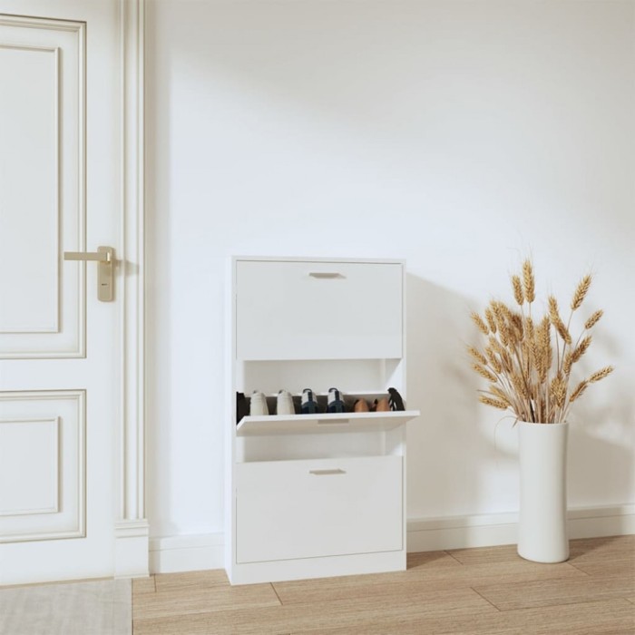 vidaXL Pantofar, alb extralucios, 59x17x108 cm, lemn compozit