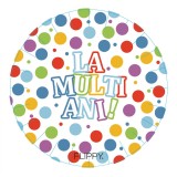Set 6 farfurii de unica folosinta, flippy, colectia, la multi ani, 23 cm, din carton laminat, multicolor