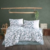 Cumpara ieftin Lenjerie pat dublu,bumbac ranforce,4 piese,alba bleu cu flori,Putto-A1351