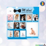 Tablou pe panza canvas personalizat nou nascut cu poze din primul an &ndash; patrat &ndash; baietel
