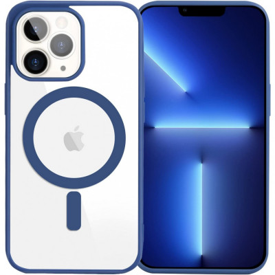 Husa MagSafe pentru Apple iPhone 13, Full Cover, Frosted Acrylic Color Big Hole, Magnetica, Incarcare Wireless, Flippy, Albastru foto