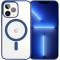 Husa MagSafe pentru Apple iPhone 13 Pro, Full Cover, Frosted Acrylic Color Big Hole, Magnetica, Incarcare Wireless, Flippy, Albastru