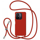 Lemontti Husa Silicon cu Snur Xiaomi Redmi 12C Rosu (protectie 360&deg;, material fin, captusit cu microfibra)