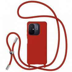 Lemontti Husa Silicon cu Snur Xiaomi Redmi 12C Rosu (protectie 360°, material fin, captusit cu microfibra)