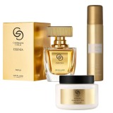 Set Giordani Gold Essenza cu apa de parfum 50 ml, crema de corp 250 ml si deodorant 75 ml, aroma floral-lemnoasa luminoasa pentru femei
