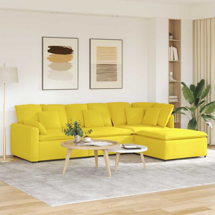 vidaXL Canapea modulară cu taburet și perne, textil, galben deschis 3321185
