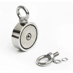 Magnet Foarte Puternic, 6,5 Cm x 2,5 Cm, Cu Doua Carlige Inelare Si Doua Fete