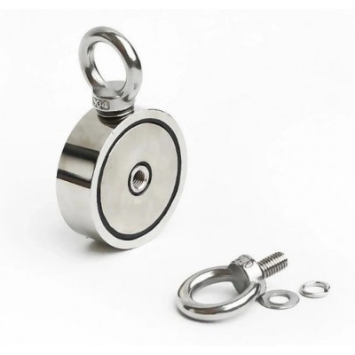 Magnet Foarte Puternic, 6,5 Cm x 2,5 Cm, Cu Doua Carlige Inelare Si Doua Fete foto