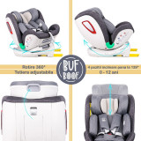 Scaun auto Platinum Deluxe i-Size Buf Boof cu isofix rotativ 360 grade Top Tether Sips 40-150 cm 0-36 kg Grey