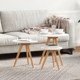 Set 3 Mese Cafea vidaXL, Lemn Masiv Nuc &amp; MDF, Rotunde, Albe, 50cm, Design Modern, Interior