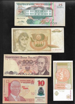 Set 5 bancnote de prin lume adunate (cele din imagini) #415 foto