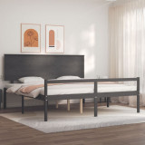 VidaXL Cadru de pat senior cu tăblie, 200x200 cm, gri, lemn masiv