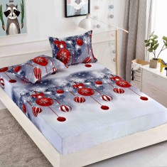 Husa de pat cu elastic de Craciun,gri cu globuri rosii 180x200cm D058 foto