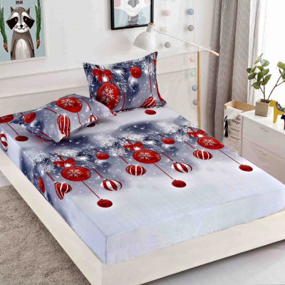 Husa de pat cu elastic de Craciun,gri cu globuri rosii 180x200cm D058 foto