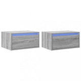 Cumpara ieftin Noptiere montate pe perete cu lumini LED, 2 buc., sonoma gri