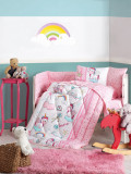 Lenjerie patut cu 6 piese Baby Ranforce Unicorn Pink, Cotton Box