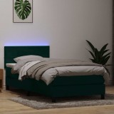 VidaXL Pat box spring cu saltea, verde &icirc;nchis, 80x220 cm, catifea