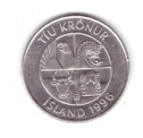 Moneda Islanda 10 kronur 1996, stare buna, curata, Europa, Fier