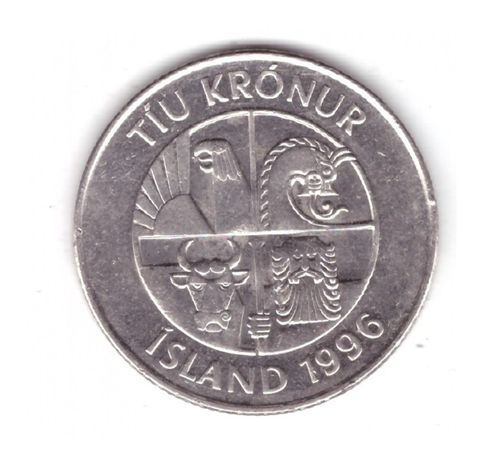Moneda Islanda 10 kronur 1996, stare buna, curata
