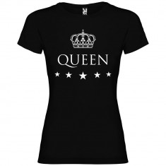 Tricou dama Queen, 100% Bumbac, negru/alb foto