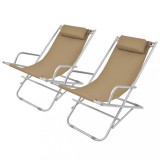 Set 2 Scaune Terasă Rabatabile Gri Taupe vidaXL, Oțel, Pliabile, Tetieră, 69x61x94cm, Max 120kg