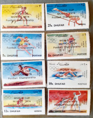 Dhufar 1974 fotbal C.M. munich 74, supratipar, sport canoe, scrima, 8v. mnh foto