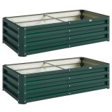 Outsunny Set de 2 paturi de grădină rectangulare, tablă de oțel ondulată, 120 x 60 x 30,5 cm, Verde &icirc;nchis | Aosom Romania